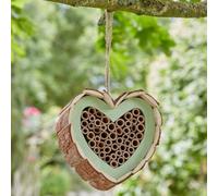 Festive Lights - 17cm Wooden Heart Hanging Garden Bee Insect Hotel - Bumblebee Pollinator Nesting Home, Wildlife Habitat, Wood & Bamboo Construction, Eco Friendly Outdoor Shelter, Brown Decor