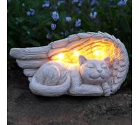 Festive Lights - 19.5cm Solar Stone Effect Cat Angel Wings Memorial Light with 3 Warm White LEDs - Weather Resistant Polyresin, Outdoor Garden Tribute Ornament - Integrated Panel, Automatic Night Glow
