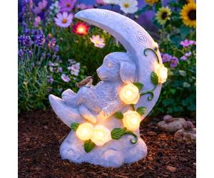 Festive Lights - 19cm Solar Stone Effect Half Moon Memorial Dog Light with 5 Warm White LEDs - Weather Resistant Polyresin, Outdoor Garden Tribute Ornament - Integrated Panel, Automatic Night Glow
