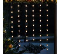 Festive Lights - 1m x 1.1m Christmas Star Curtain Battery Powered Window Decoration - 54 Warm White LEDs, 6 Hour Timer Function, Indoor Use, IP20 Rated, Clear Cable, 6 Drop Hanging Seasonal Display