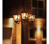 Festive Lights - 2.1m (7ft) Solar Filament Effect Triple Head Traditional Victorian Style Lamp Post Light - 9 Warm White LEDs, Dual Brightness Settings - Outdoor Garden Feature, IP44 Rated, Fixing Kit