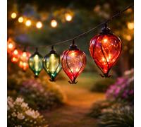 Festive Lights - 2.7m Multi Coloured Solar Power Balloon String Lights - 2 Display Modes, 10 Warm White LED Bulbs, Outdoor Decorative Feature, IP44 Rated, Hanging Garden Lighting, 2m Lead Cable