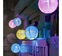 Festive Lights - 2.7m Solar Pastel Chinese Lantern String Lights with 10 LEDs - Outdoor Waterproof Garden Patio Decoration, Nylon Material, IP44 Rated - Party Lighting for Summer Evenings & Events
