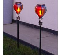 Festive Lights - 2 Pack of Rainbow Solar Hot Air Balloon Multicoloured Garden Stake Lights - 24 Amber SMD LEDs, Flickering Flame Effect, 57cm Height, Weather Resistant - Border Pathway Lawn Lighting