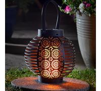 Festive Lights - 20cm Ferrara Solar Flickering Flame Effect Lantern with 12 Amber LEDs - Bronze Finish, IP44 Rated, Outdoor Garden Light - Battery Included, Energy Efficient, Weather Resistant Design