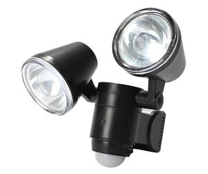 Festive Lights - 20cm Outdoor Twin Head Battery Operated Spot Light - PIR Motion Sensor, 350 Lumen, IP44 Weatherproof with Adjustable Beam & Timer - White LED Security for Garden, Doorways & Sheds