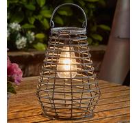Festive Lights - 26.5cm Solar Grey Maris Rattan Effect Hanging Garden Lantern - Outdoor Filament Style LED Warm White Light, Faux Wicker - IP44 Weather Resistant Decor for Pergolas & Tables