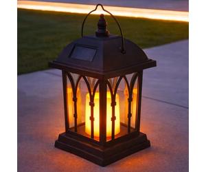 Festive Lights - 27cm Black Outdoor Solar Garden Candle Lantern - Flickering Amber LED, Hanging Tabletop Solar Powered Light, Waterproof Patio, Garden & Decking Lighting, Lanterns Gift for Mum