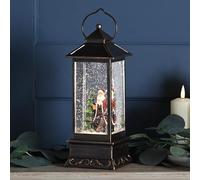 Festive Lights - 27cm Santa Scene Lantern Water Spinner Decoration - Warm White LED, Battery Powered, Indoor Use, Antique Finish with Timer Function, Glitter Swirling Effect, Classic Seasonal Display