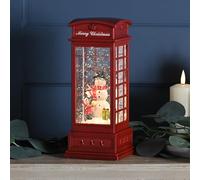 Festive Lights - 27cm Snowman Scene Phone Box Water Spinner Decoration - Warm White LED, Battery Powered, Indoor Use, Traditional Red Design, Glitter Swirl Effect, British Christmas Ornament