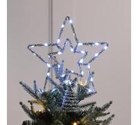 Festive Lights - 28cm Silver Acrylic Christmas Star Tree Topper with 30 Bright White LED Bulbs - Battery Operated, 6 Hour Timer Function, Twinkling Effect, Clear Cable, Lightweight, For Indoor Use