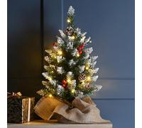 Festive Lights - 2ft 60cm Prelit Berry & Cone Battery Powered Table Top Christmas Tree - 30 Warm White & Multicolour Switchable LED Bulbs, Indoor Use, Realistic Pine Design, Seasonal Home Decoration