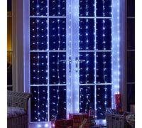 Festive Lights - 2m x 1.6m Cool White Firefly Wire String Curtain Christmas Display - 339 LEDs, 8 Light Modes, Indoor Outdoor Use, IP44 Rated, Plug in Decoration, 5m Clear Cable, Window Backdrop
