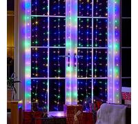 Festive Lights - 2m x 1.6m Multicolour Firefly Wire String Curtain Christmas Display - 339 LEDs, 8 Light Modes, Indoor Outdoor Use, IP44 Rated, Plug in Decoration, 5m Clear Cable, Window Backdrop