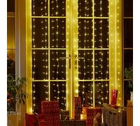 Festive Lights - 2m x 1.6m Warm White Firefly Wire String Curtain Christmas Display - 339 LEDs, 8 Light Modes, Indoor Outdoor Use, IP44 Rated, Plug in Decoration, 5m Clear Cable, Window Backdrop