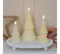 Festive Lights - 3 Pack Christmas Tree LED Real Wax Cream Candles - Battery Operated Indoor Warm White Light Up Seasonal Centrepiece Table Decorations with 6 Hour Timer