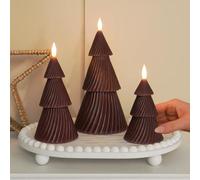 Festive Lights - 3 Pack Christmas Tree LED Real Wax Red Candles - Battery Operated Indoor Warm White Light Up Seasonal Centrepiece Table Decorations with 6 Hour Timer