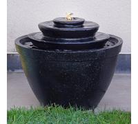 Festive Lights - 30.5cm Black LED Lit Hybrid Tiered Cascading Bowls Water Feature - Solar, USB & Plug In Power, Indoor Outdoor Garden Fountain, Timer Function, Resin Build, External Panel, IP44 Rated