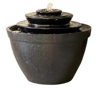 Festive Lights - 30.5cm Black LED Lit Solar Powered Tiered Cascading Bowls Water Feature - Outdoor Polyresin Garden Fountain, Timer Function, External Panel, IP44 Rated, 5m Cable Included