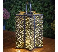 Festive Lights - 30.5cm Gold Star XL Celeste Solar Metal Garden Hanging Lantern - Outdoor LED Light with White Bulb, Cut-Out Pattern, IP44 Weather Resistant, Decorative Accent for Tables or Pergolas