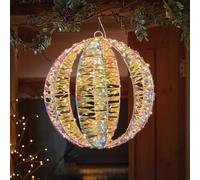 Festive Lights - 30cm Hanging Iridescent Pearl Globe Christmas Mains Plug In Decoration - 300 Warm White LEDs, 8 Light Modes, 6 Hour Timer, Indoor External Use, IP44 Rated, Metal Frame, 5m Clear Cable