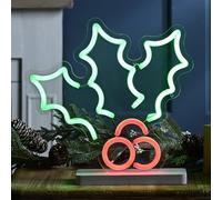 Festive Lights - 30cm Red & Green Neon Flex Holly & Berries Christmas Decoration - 183 LEDs, Indoor Use, Mains Plug In, 3m Clear Lead Cable, Freestanding Base, Classic Festive Display