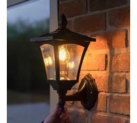 Festive Lights - 34cm Solar Filament Effect Traditional Victorian Style Wall Lantern - 3 Warm White LEDs, Dual Brightness Setting, Static Mode - Outdoor Security Light, IP44 Rated, Fixing Kit Included