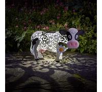 Festive Lights - 35cm Handmade Solar Nodding Cow Garden Ornament - White & Colour Changing LED, Filigree Shadow Patterns, Powder Coated Steel, Weatherproof, Automatic Dusk Sensor, Outdoor Figurine