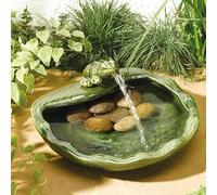Festive Lights - 37cm Solar Power Ceramic Frog Water Feature with Glazed Green Finish - Outdoor Garden Fountain, IP44 Rated, Weather Resistant - Self-Contained, Easy Setup, 3m Cable, No Mains Needed