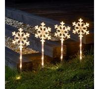 Festive Lights - 4 Pack 43cm Christmas Snowflake Battery Powered Stake Lights - 64 Warm White LEDs, Indoor Outdoor Decoration, 6 Hour Timer Function, IP44 Rated, Garden Pathway Display, 50cm Cable
