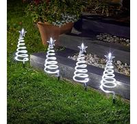 Festive Lights - 4 Pack 50cm Cool White Spiral Christmas Tree Stake Lights - Battery Powered Outdoor Decoration, 40 LEDs, Black Cable, 6 Hour Timer Function, IP44 Rated Garden Pathway Display