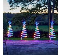 Festive Lights - 4 Pack 50cm Multicoloured Spiral Christmas Tree Stake Lights - Battery Powered Outdoor Decoration, 40 LEDs, Black Cable, 6 Hour Timer Function, IP44 Rated Garden Pathway Display