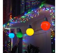 Festive Lights - 4 Pack Extra Large 29cm Multicoloured Hanging Ball Bauble Bulb Lights - 12 Warm White LEDs - Battery Powered Indoor Outdoor Christmas Decoration with 6 Hour Timer