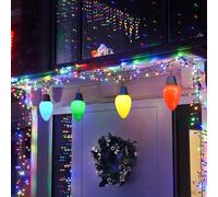 Festive Lights - 4 Pack Extra Large 34cm Multicoloured Hanging Cone Bauble Bulb Lights - 12 Warm White LEDs - Battery Powered Indoor Outdoor Christmas Decoration with 6 Hour Timer