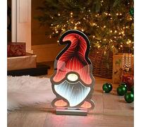 Festive Lights - 40cm Infinity Mirror Nordic Gonk Christmas Figure 3D Freestanding Acrylic Décor - 102 Red & White SMD LEDs, Mains Powered, Indoor Use, Wooden Base, 3m Clear Cable, IP20 Rated