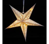 Festive Lights - 40cm Paper Shining Star Christmas Battery Powered Pre-Lit Seasonal Decoration - 15 Warm White LEDs, 6 Hour Timer Function, IP20 Indoor Use, Rope Hanging Loop, Rustic Modern Style