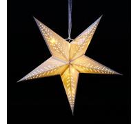 Festive Lights - 40cm Paper Shooting Star Christmas Battery Powered Pre-Lit Seasonal Decoration - 15 Warm White LEDs, 6 Hour Timer Function, IP20 Indoor Use, Rope Hanging Loop, Rustic Modern Style