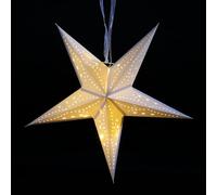 Festive Lights - 40cm Paper Stardust Star Christmas Battery Powered Pre-Lit Seasonal Decoration - 15 Warm White LEDs, 6 Hour Timer Function, IP20 Indoor Use, Rope Hanging Loop, Rustic Modern Style