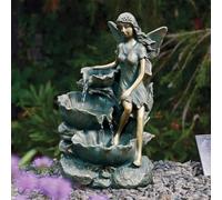 Festive Lights - 41cm Solar Power Fairy Falls Outdoor Water Feature with Cascading Leaves - Grey Stone Effect Polyresin Garden Fountain, External Panel, Self Contained Design, Recirculating Pump