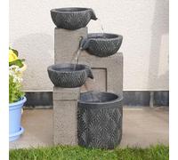 Festive Lights - 42cm Garden Water Feature, Stone Effect Cascading Bowl Outdoor Fountain, Solar, USB & Mains Powered, Grey Polyresin, LED Light, Timer, IP44, External Panel