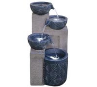 Festive Lights - 42cm Grey LED Lit Solar Powered Stone Effect Cascading Bowls Water Feature - Outdoor Polyresin Garden Fountain, Timer Functions, External Panel, IP44 Rated, 5m Cable Included
