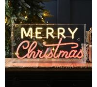 Festive Lights - 43cm Red & Warm White Neon Flex MERRY CHRISTMAS Sign - 220 LEDs, Indoor Use, Mains Plug In, 3m Clear Lead Cable, Low Voltage, Bright Festive Window Display