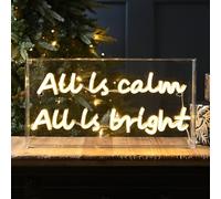 Festive Lights - 43cm Warm White Neon Flex ALL IS CALM ALL IS BRIGHT Sign - 162 LEDs, Indoor Use, Mains Plug In, 3m Clear Lead Cable, Elegant Script Design, Peaceful Festive Décor