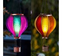 Festive Lights - 45cm Solar Power Aurora & Sunset Stain Cool Fiesta Realistic Flame Outdoor Hanging SMD LED Hot Air Balloon Lanterns - Multicoloured Glass Effect Flaming Garden Lights with Handles
