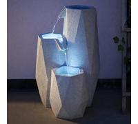 Festive Lights - 49.5cm Garden Water Feature, Serenity Cascading Outdoor Fountain, Solar & Mains Powered, White Stone Effect Polyresin, LED Light, Timer, IP44, 3m Cable