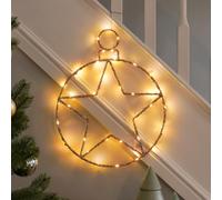 Festive Lights - 49cm Gold Acrylic Christmas Hanging Star Bauble Motif Wall Decoration - 40 Warm White Twinkling LEDs, Battery Powered with 6 Hour Timer Function, Clear Cable, for Indoor Use