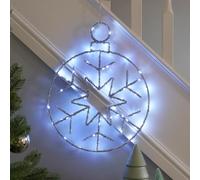Festive Lights - 49cm Silver Acrylic Christmas Hanging Snowflake Bauble Motif Wall Decoration - 70 Clear White Twinkling LEDs, Battery Powered with 6 Hour Timer Function, Clear Cable, For Indoor Use