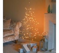 Festive Lights - 4ft 1.2m Pre-Lit Champagne Gold Mains Powered Plug In Christmas Twig Tree - Warm White LEDs With Bendable Twigs - Indoor Seasonal Decor Lighting