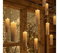 Festive Lights - 5 Pack Large White Christmas Pillar Floating Magic Candles - Warm White Flickering LEDs - Indoor Wand Remote Controlled Battery Operated Hanging Decorations