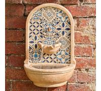 Festive Lights - 50cm Aragon Wall Mounted Solar Water Fountain with Mosaic Design - Multicoloured Polyresin, IP44 Rated, Outdoor Garden Feature - Rechargeable Battery, Recirculating Pump & Fixing Kit